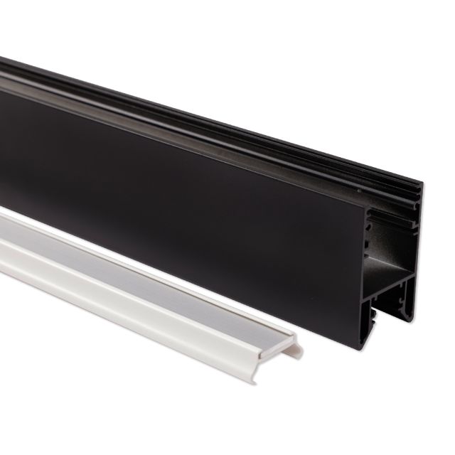 PN27 LED luminaire profile 300 cm, black RAL 9005 LED strips max. 30 mm, clickable inlay