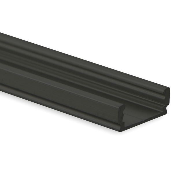 PL1 LED AUFBAU-Profil 200 cm, flach, schwarz RAL 9005, LED Stripes max. 12 mm