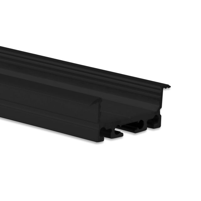 PN5 LED EINBAU-Profil 200 cm, flach/Flügel, schwarz RAL 9005, LED Stripes max. 20 mm